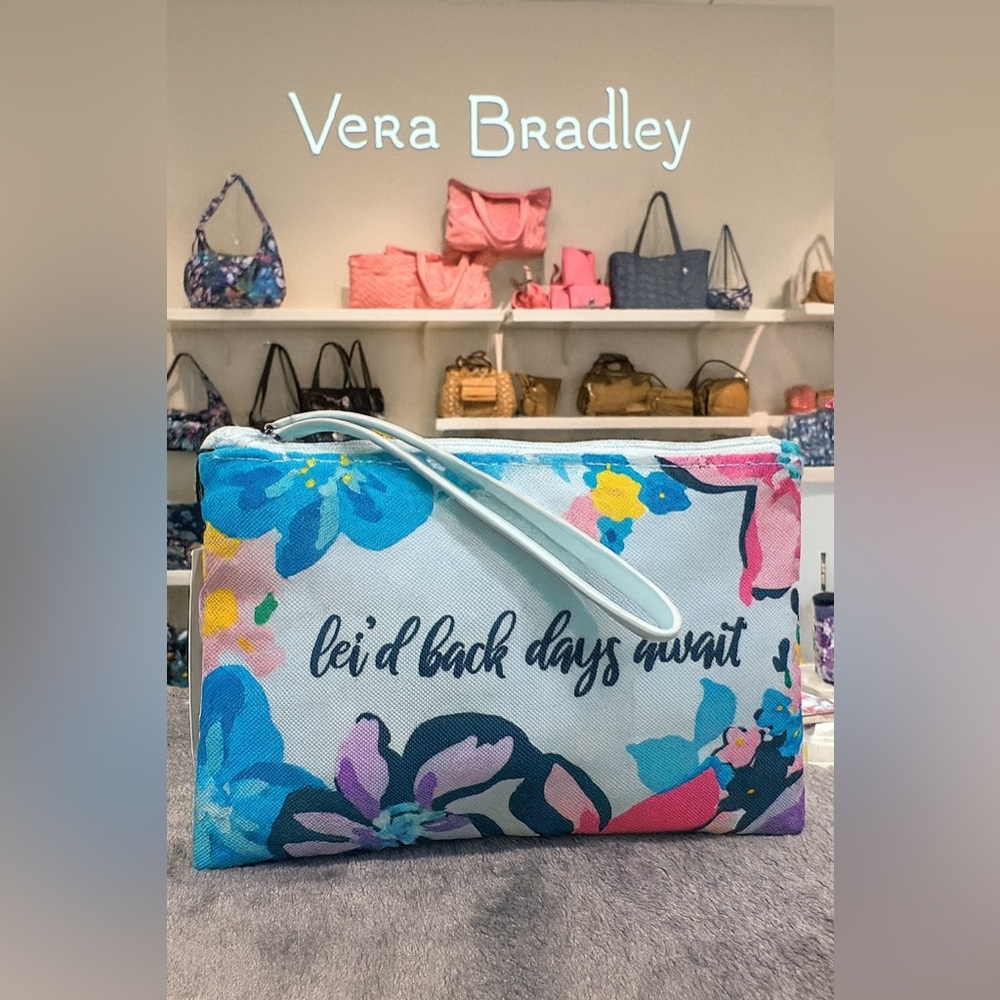 Vera Bradley Floral Zip Wristlet Cosmetic Pouch - Blue Pink Teal